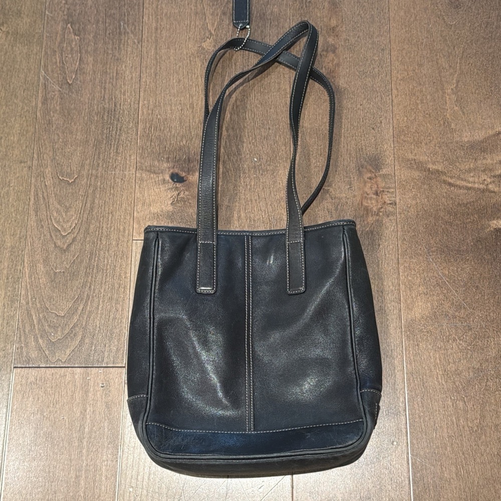 COACH Hamptons Lunch Market Tote Black Leather Shoulder Bag Vintage 7776